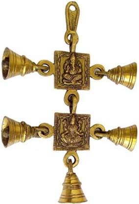 Athizay Brass Shubh Labh Hanging Ganesh Laxmi With Five Bells Wall | Door Hangings 8.5 Inch Long Decorative Hanging Showpiece Ho